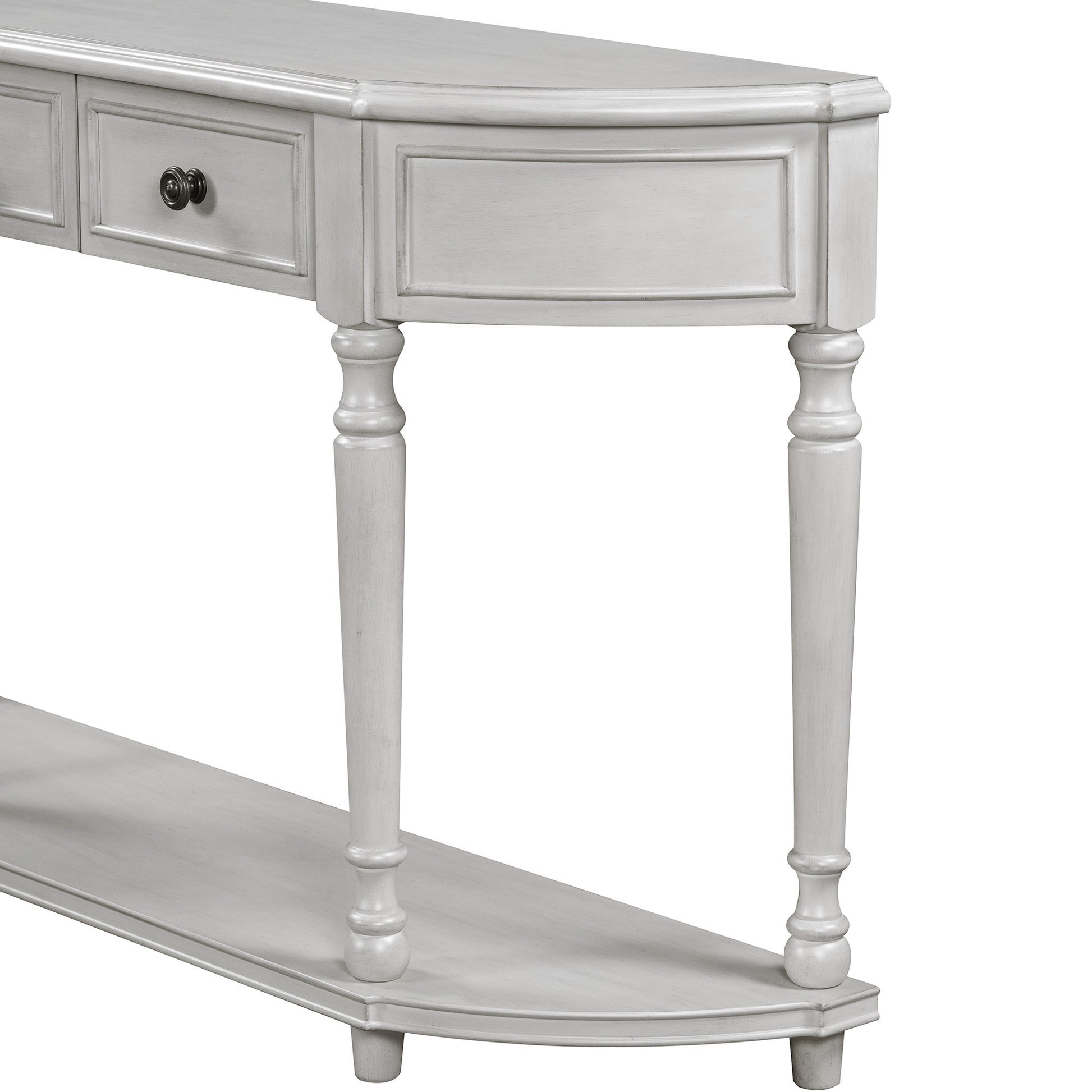 Retro Circular Curved Design Console Table With Open Style Shelf Solid Wooden Frame And Legs Two Top Drawers Gray Wash, Old Sku: Wf298768Aae Gray Wash Solid Wood