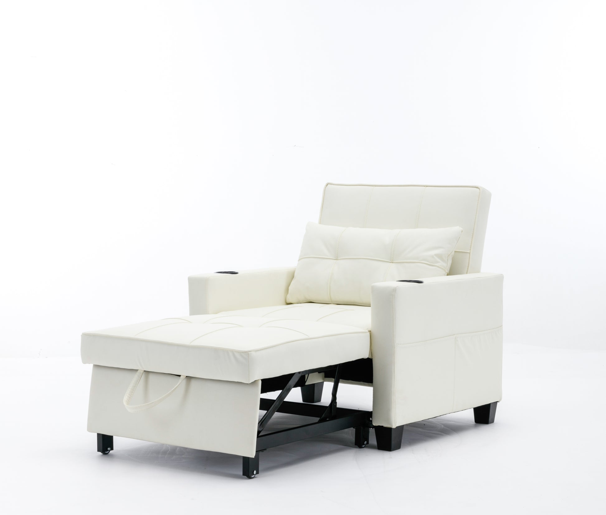 Futon Chair Bed Convertible Chair 3 In 1 Pull Out Sleeper Chair Beds With Usb Ports,Wear Resistant And Anti Scratch, Armchair Bed Sleeper For Living Room White Leather White Foam Leather 1 Seat