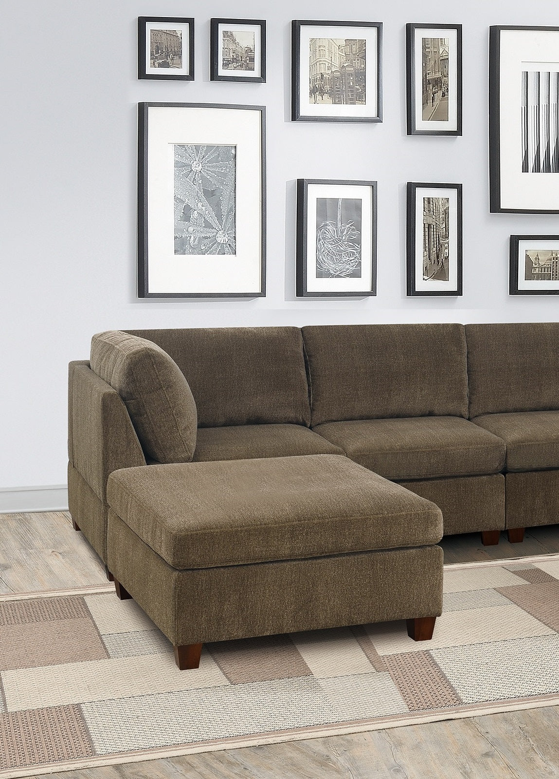 Living Room Furniture Tan Chenille Modular Sectional 7Pc Set U Sectional Modern Couch 2X Corner Wedge 3X Armless Chairs And 2X Ottoman Plywood Tan Chenille Wood Primary Living Space Cushion Back Contemporary,Modern Modular Chenille 7 Seat