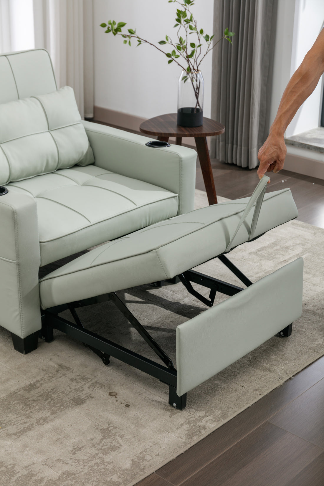 Futon Chair Bed Convertible Chair 3 In 1 Pull Out Sleeper Chair Beds With Usb Ports, Wear Resistant And Anti Scratch, Armchair Bed Sleeper For Living Room Green Leather Green Foam Leather 1 Seat