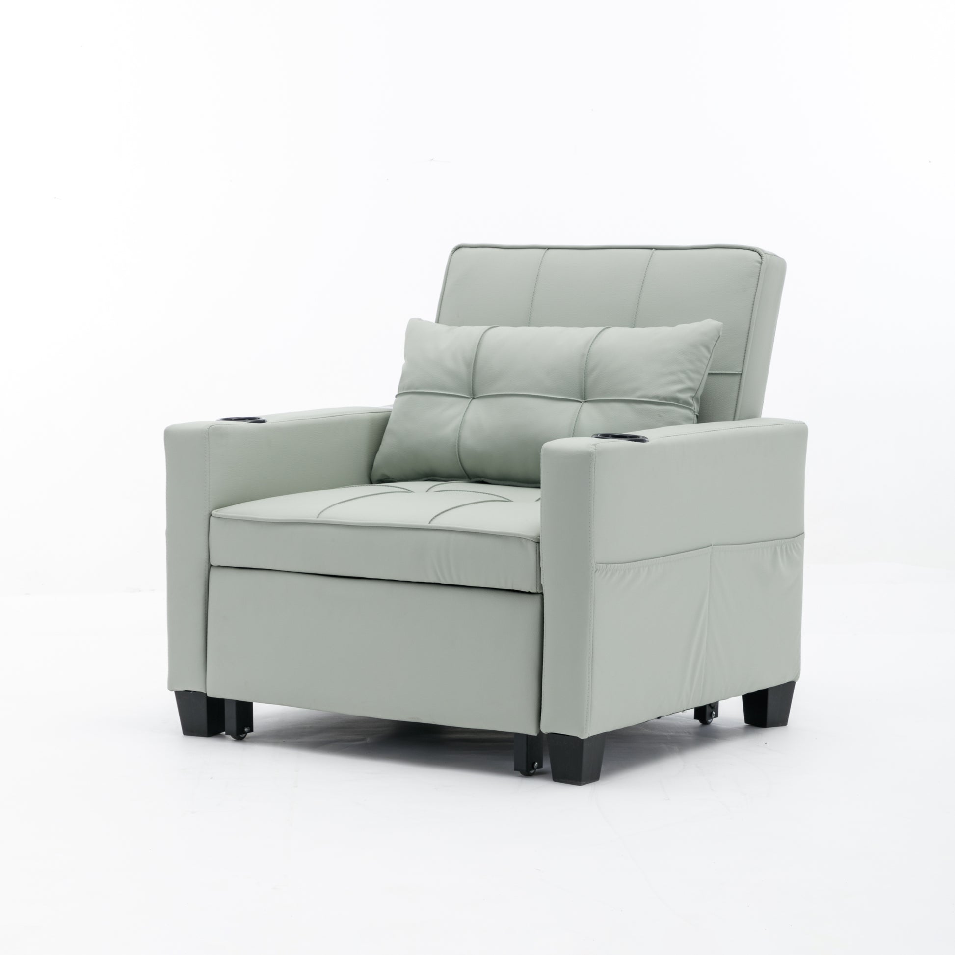 Futon Chair Bed Convertible Chair 3 In 1 Pull Out Sleeper Chair Beds With Usb Ports, Wear Resistant And Anti Scratch, Armchair Bed Sleeper For Living Room Green Leather Green Foam Leather 1 Seat