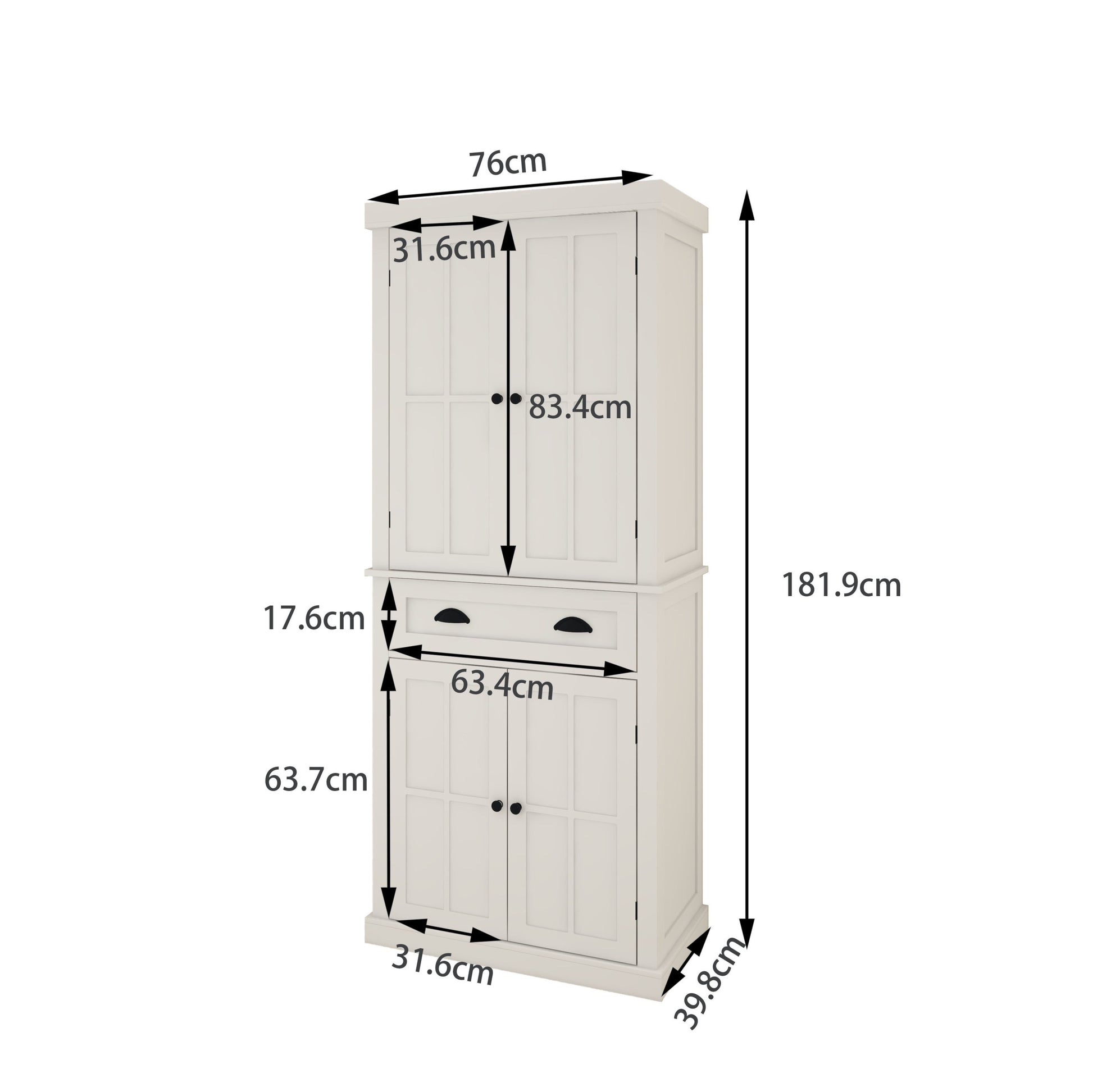 71" Kitchen Pantry Storage Cabinetwith 4 Doors, Drawer, 2 Adjustable Shelves, Freestanding Cupboard For Dining Room Living Room, Laundry White White Mdf