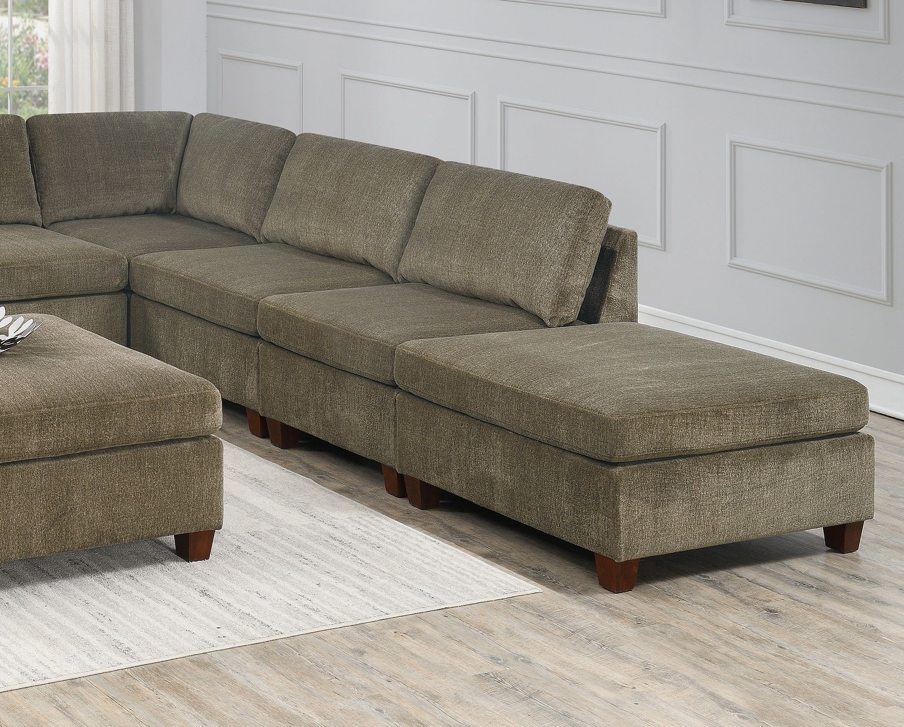 Contemporary 1Pc Ottoman Tan Color Chenille Fabric Modular Corner Wedge Sofa Living Room Furniture Tan Contemporary,Modern Rectangle Chenille