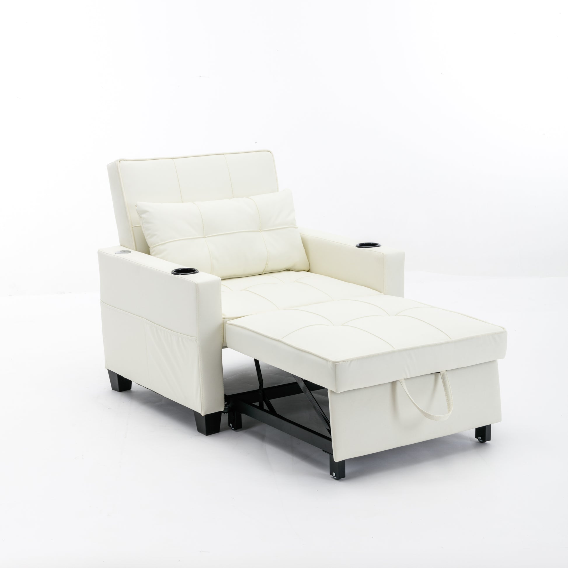 Futon Chair Bed Convertible Chair 3 In 1 Pull Out Sleeper Chair Beds With Usb Ports,Wear Resistant And Anti Scratch, Armchair Bed Sleeper For Living Room White Leather White Foam Leather 1 Seat