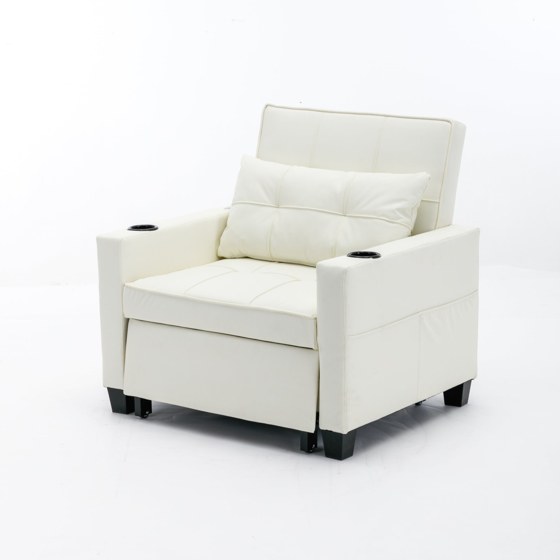 Futon Chair Bed Convertible Chair 3 In 1 Pull Out Sleeper Chair Beds With Usb Ports,Wear Resistant And Anti Scratch, Armchair Bed Sleeper For Living Room White Leather White Foam Leather 1 Seat