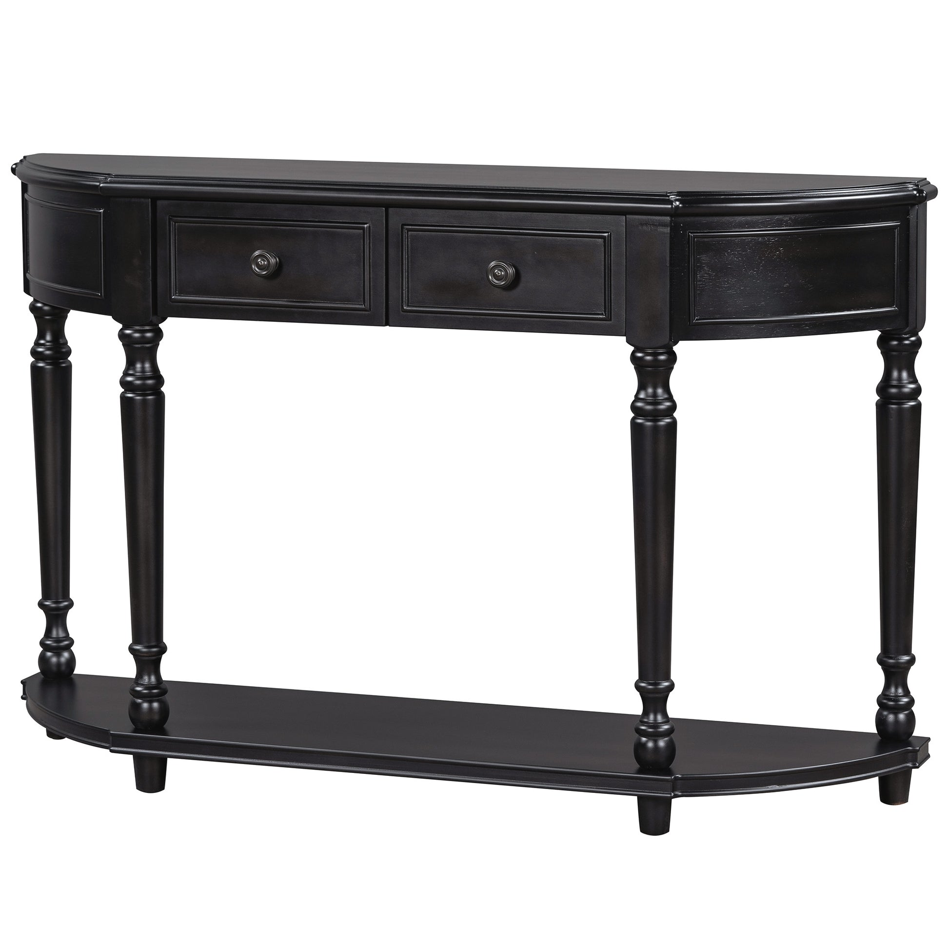 Retro Circular Curved Design Console Table With Open Style Shelf Solid Wooden Frame And Legs Two Top Drawers Espresso, Old Sku: Wf298768Aab Espresso Solid Wood
