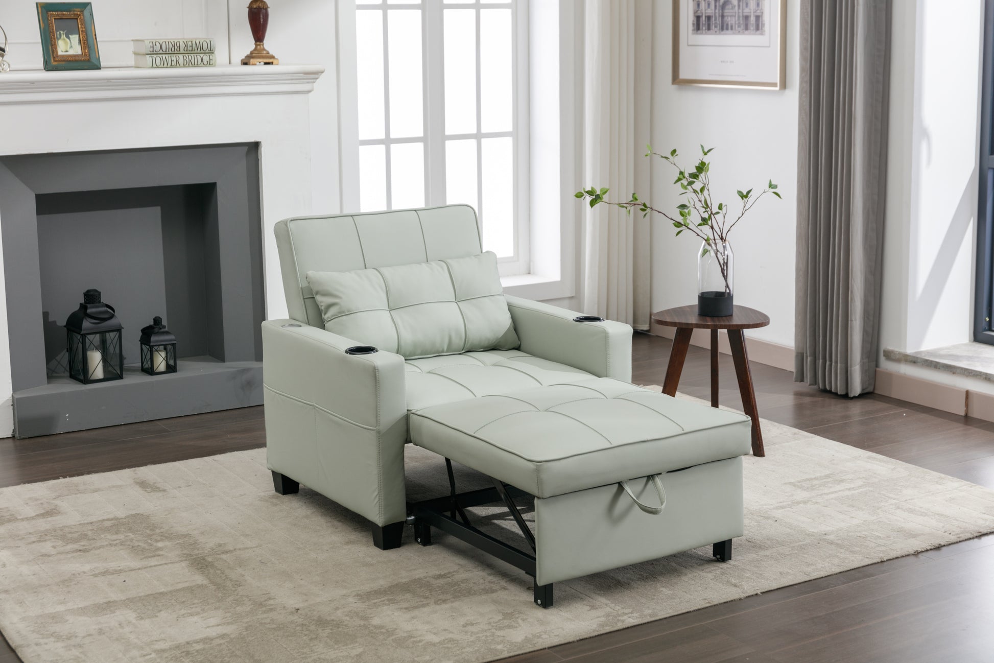 Futon Chair Bed Convertible Chair 3 In 1 Pull Out Sleeper Chair Beds With Usb Ports, Wear Resistant And Anti Scratch, Armchair Bed Sleeper For Living Room Green Leather Green Foam Leather 1 Seat