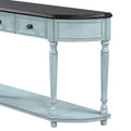 Retro Circular Curved Design Console Table With Open Style Shelf Solid Wooden Frame And Legs Two Top Drawers Cherry Antique Blue, Old Sku: Wf298768Aac Cherry Antique Blue Solid Wood