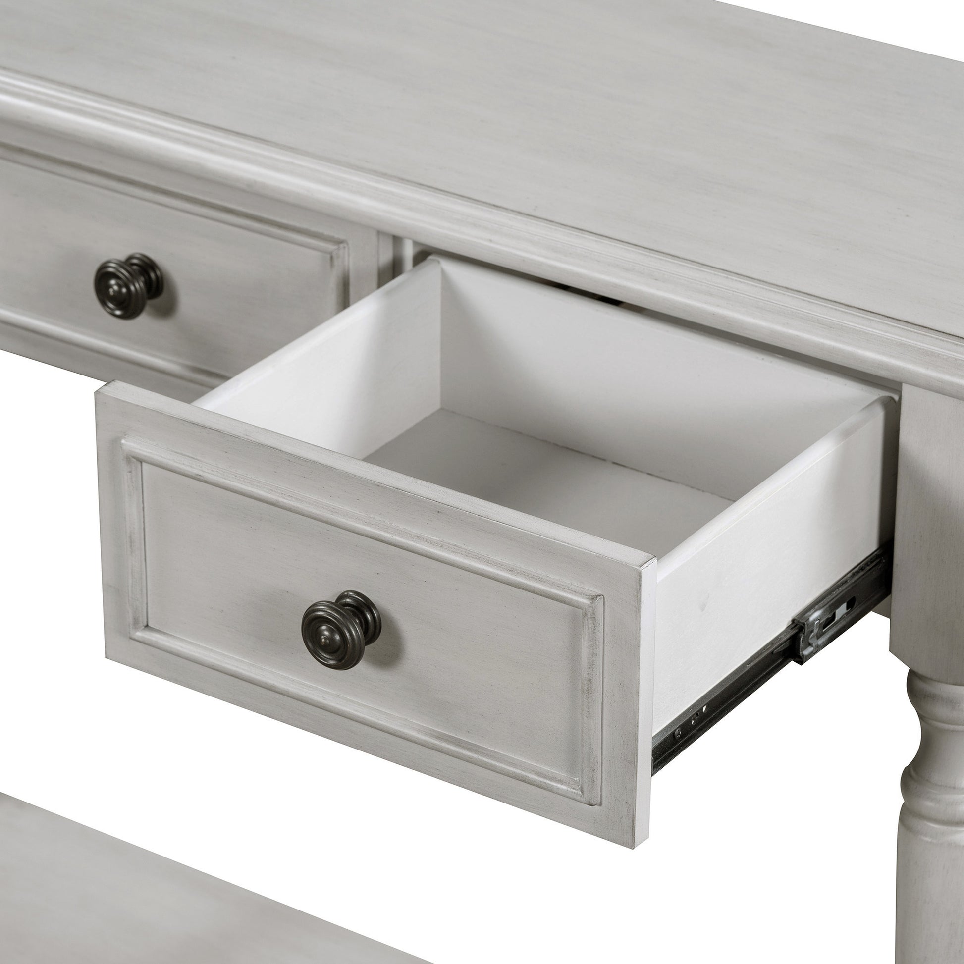 Retro Circular Curved Design Console Table With Open Style Shelf Solid Wooden Frame And Legs Two Top Drawers Gray Wash, Old Sku: Wf298768Aae Gray Wash Solid Wood
