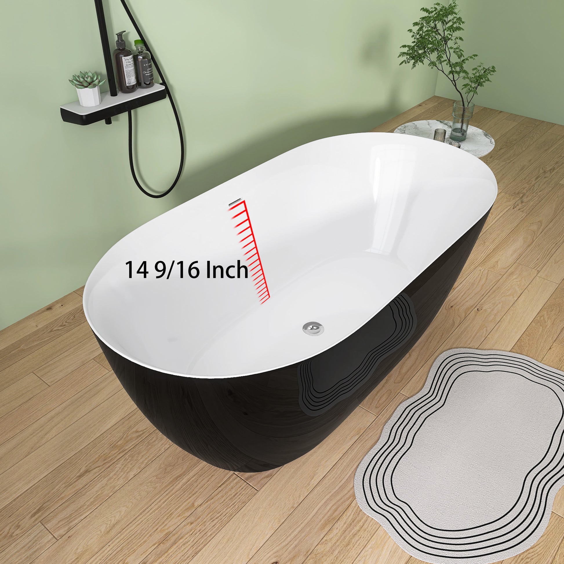 59" Acrylic Free Standing Tub Classic Oval Shape Soaking Tub Adjustable Freestanding Bathtub With Integrated Slotted Overflow And Chrome Pop Up Drain Anti Clogging Gloss Black Black White Oval Bathroom Freestanding Tubs Polished 59 61 In Modern Soaking