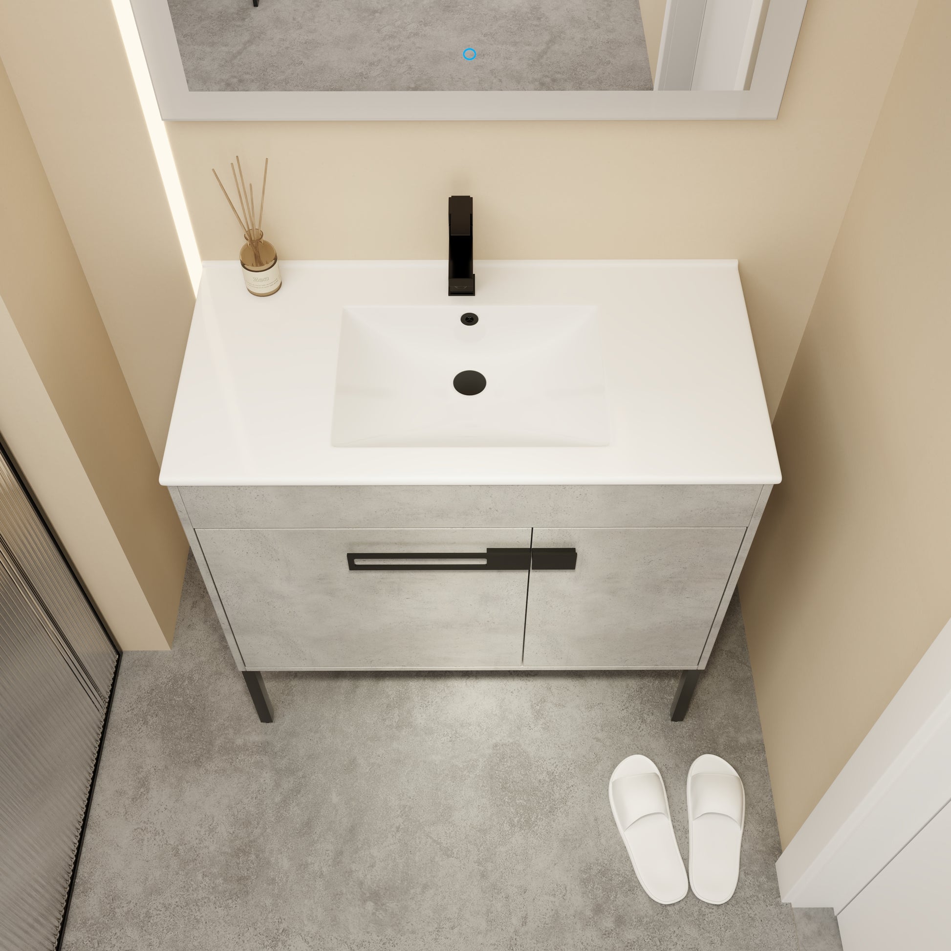 36 Inch Bathroom Vanity With Sink, Freestanding Bathroom Vanity Or Floating Is Optional Conversion 00336Cg 1 F Bl9090B Kd Packing Cement Grey 2 Bathroom Freestanding Modern Plywood