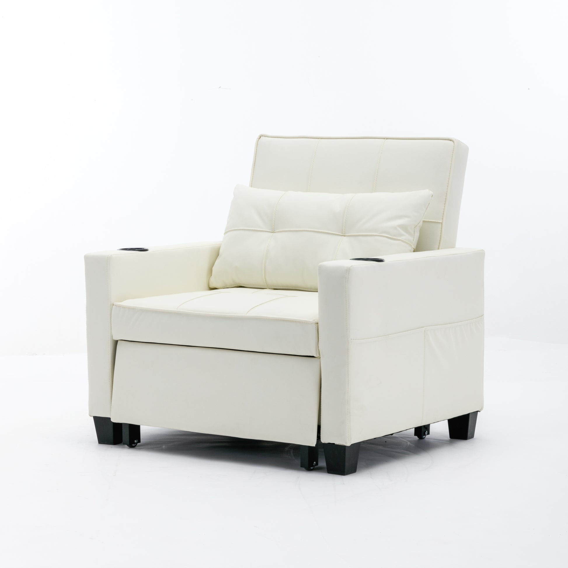 Futon Chair Bed Convertible Chair 3 In 1 Pull Out Sleeper Chair Beds With Usb Ports,Wear Resistant And Anti Scratch, Armchair Bed Sleeper For Living Room White Leather White Foam Leather 1 Seat