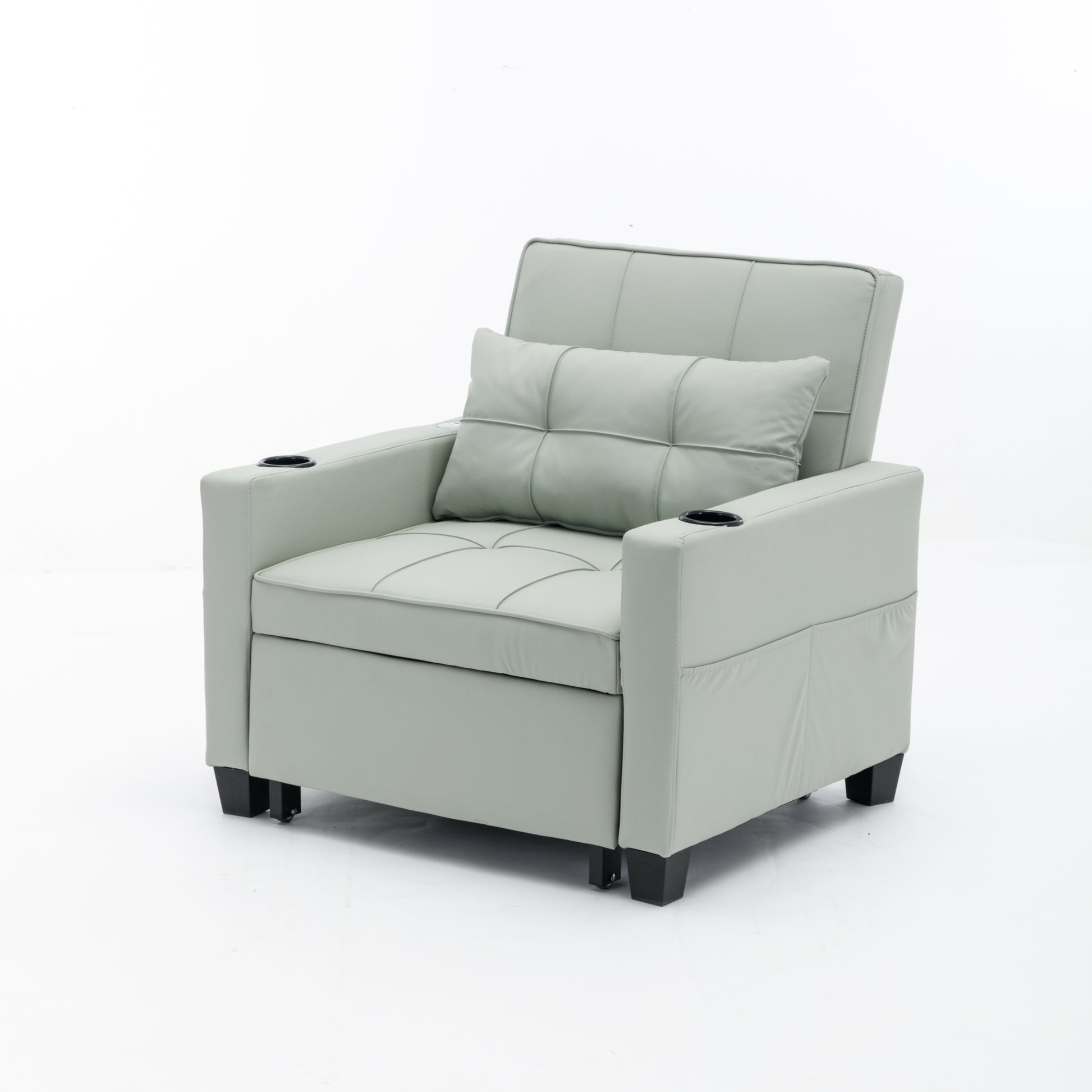 Futon Chair Bed Convertible Chair 3 In 1 Pull Out Sleeper Chair Beds With Usb Ports, Wear Resistant And Anti Scratch, Armchair Bed Sleeper For Living Room Green Leather Green Foam Leather 1 Seat