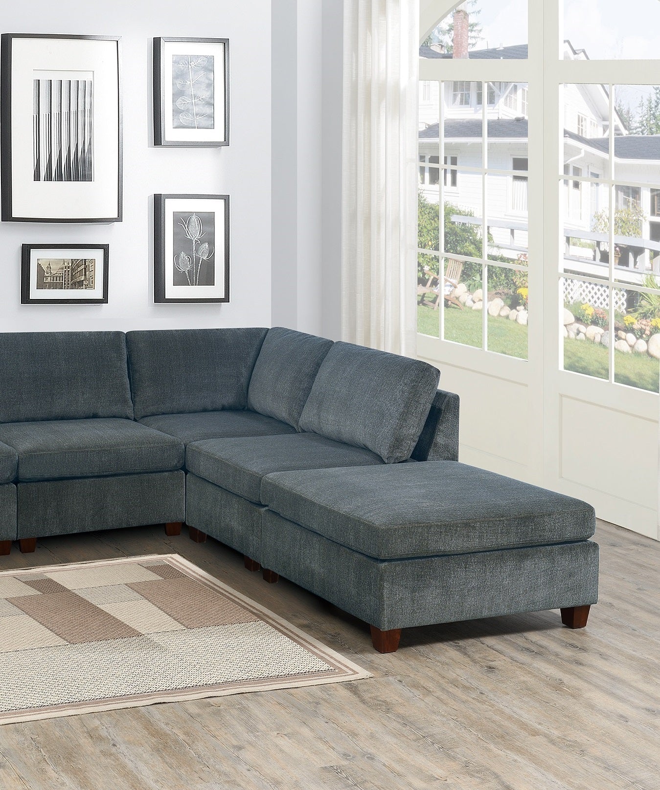 Living Room Furniture Gray Chenille Modular Sectional 7Pc Set U Sectional Modern Couch 2X Corner Wedge 3X Armless Chairs And 2X Ottoman Plywood Gray Chenille Wood Primary Living Space Cushion Back Contemporary,Modern Modular Chenille 7 Seat