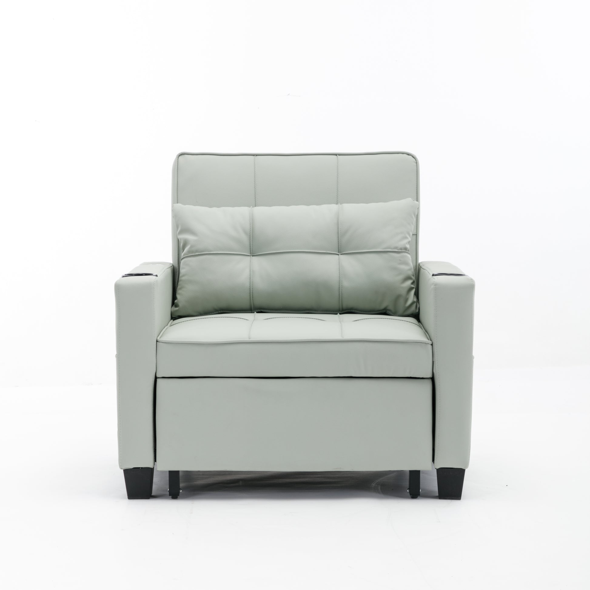 Futon Chair Bed Convertible Chair 3 In 1 Pull Out Sleeper Chair Beds With Usb Ports, Wear Resistant And Anti Scratch, Armchair Bed Sleeper For Living Room Green Leather Green Foam Leather 1 Seat