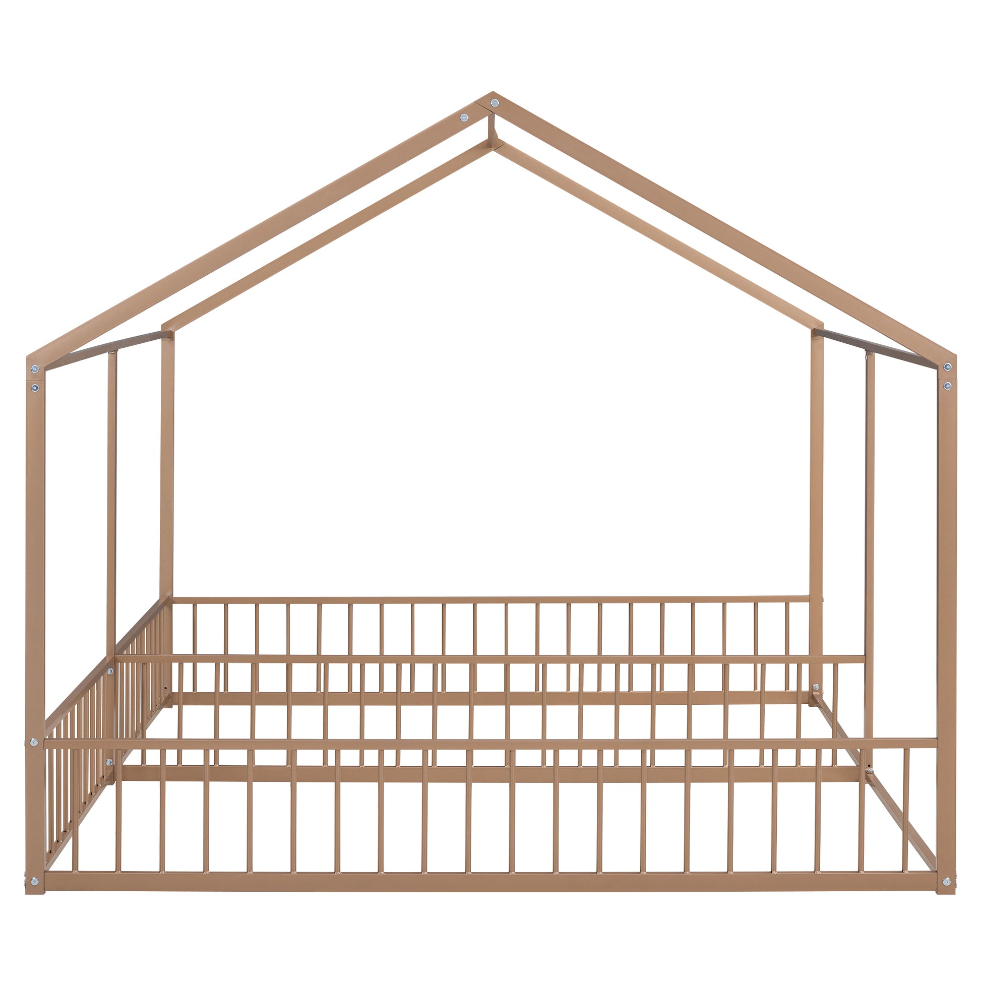 Metal Twin Size House Platform Beds, Two Shared Beds, Gold Box Spring Not Required Twin Gold Metal Bedroom Metal