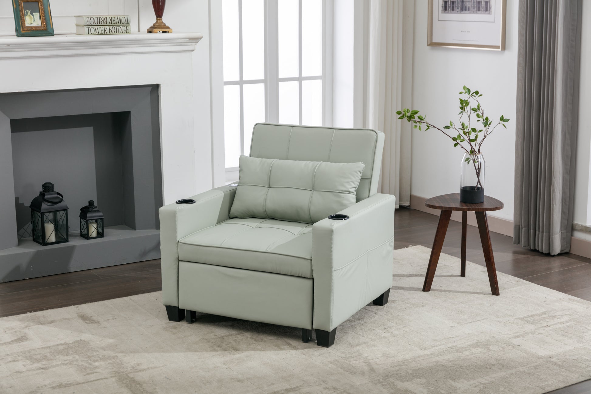 Futon Chair Bed Convertible Chair 3 In 1 Pull Out Sleeper Chair Beds With Usb Ports, Wear Resistant And Anti Scratch, Armchair Bed Sleeper For Living Room Green Leather Green Foam Leather 1 Seat