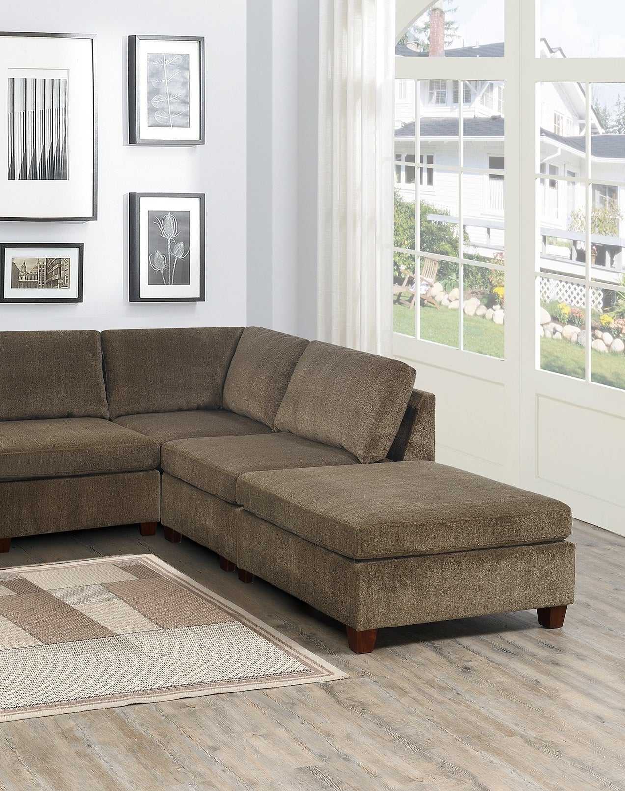 Living Room Furniture Tan Chenille Modular Sectional 7Pc Set U Sectional Modern Couch 2X Corner Wedge 3X Armless Chairs And 2X Ottoman Plywood Tan Chenille Wood Primary Living Space Cushion Back Contemporary,Modern Modular Chenille 7 Seat