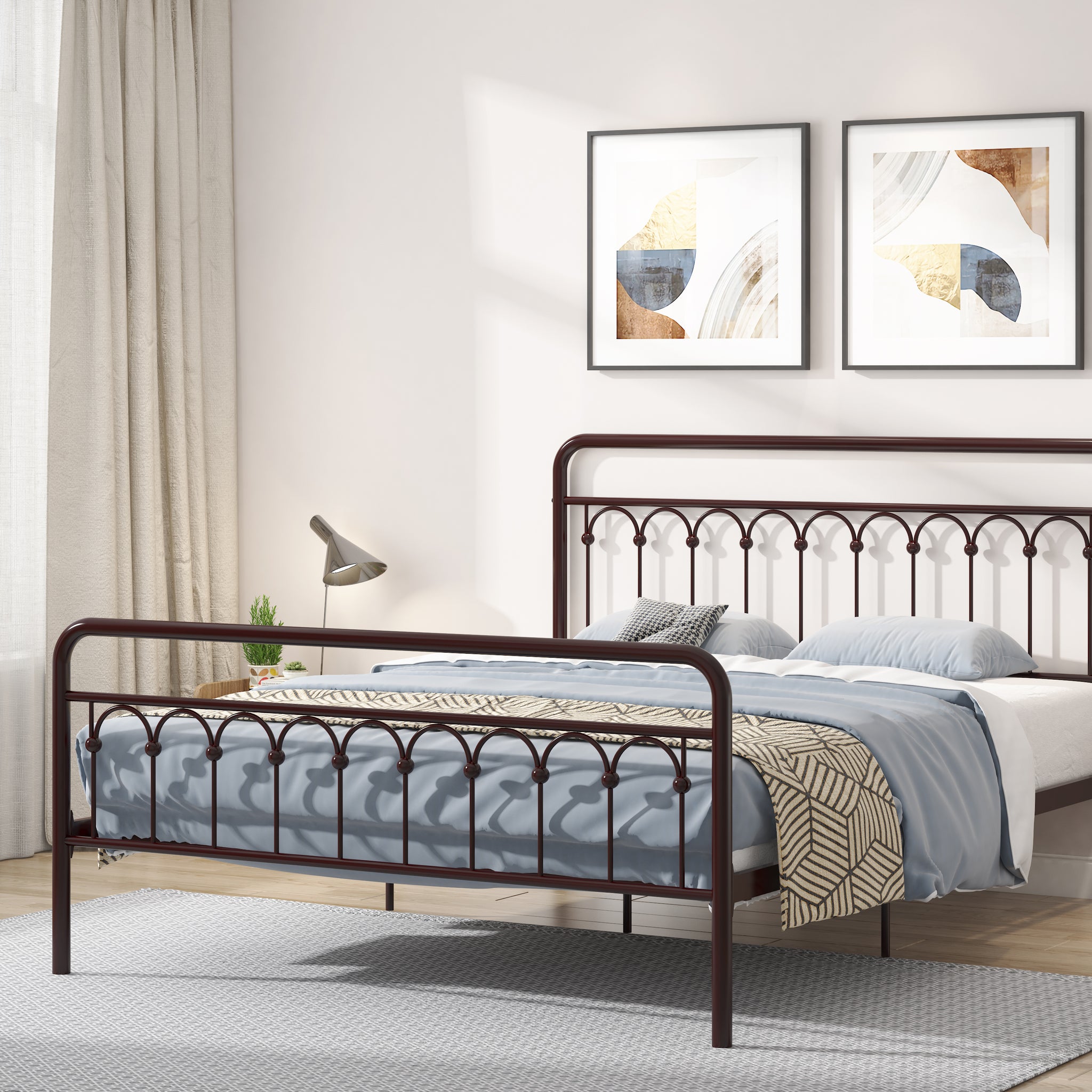 Tara Metal Bed Queen, Antique Brown Box Spring Not Required Queen Antique Brown Metal Bedroom Bed Frame Metal Metal