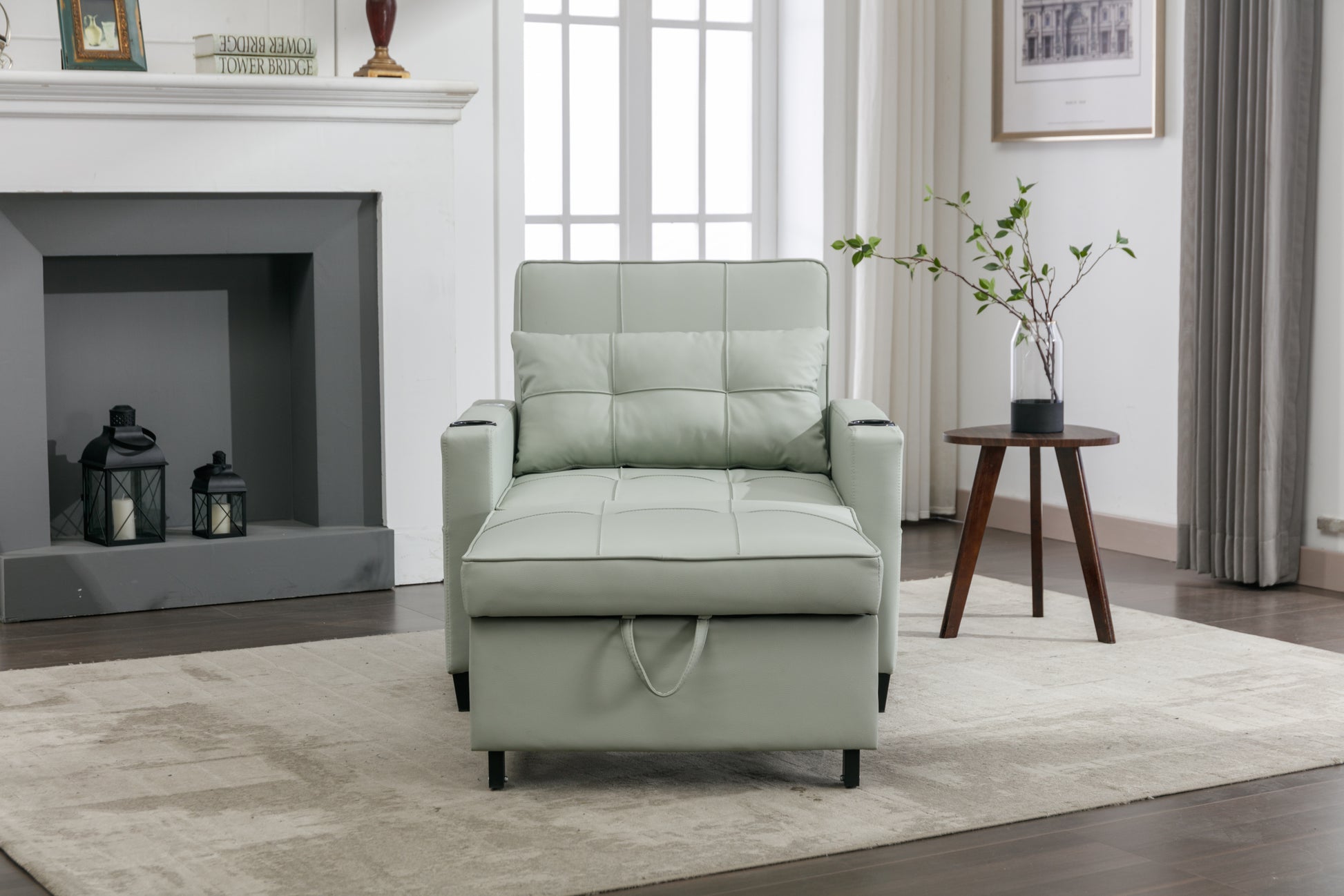 Futon Chair Bed Convertible Chair 3 In 1 Pull Out Sleeper Chair Beds With Usb Ports, Wear Resistant And Anti Scratch, Armchair Bed Sleeper For Living Room Green Leather Green Foam Leather 1 Seat