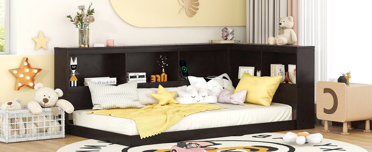 Wood Twin Size Daybed With Storage Cabinets And Usb Ports, Espresso Box Spring Not Required Espresso Wood Solid Wood Mdf