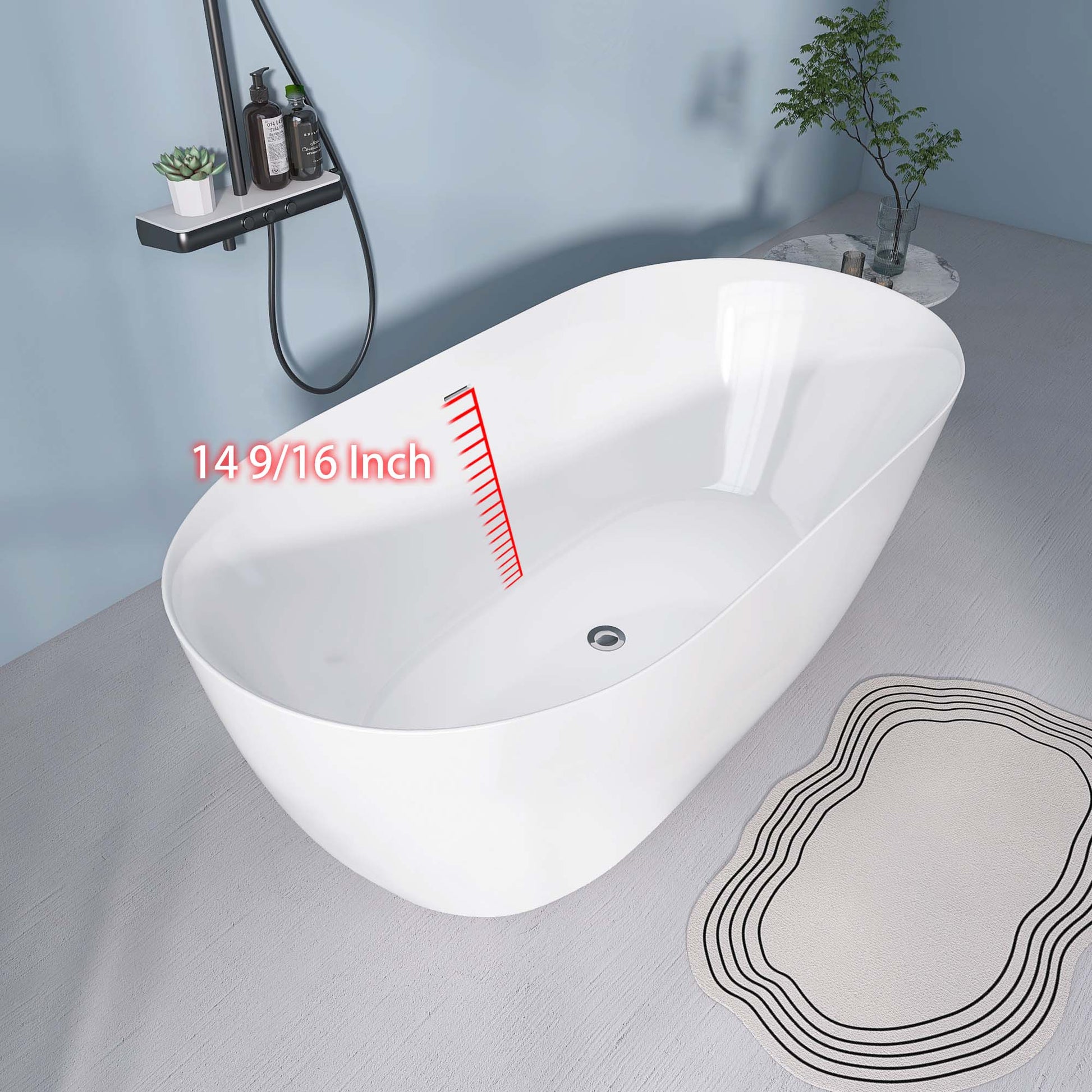 59" Acrylic Free Standing Tub Modern Oval Shape Soaking Tub Adjustable Freestanding Bathtub With Integrated Slotted Overflow And Chrome Pop Up Drain Anti Clogging Gloss White Gloss White Oval Bathroom Freestanding Tubs Polished 59 61 In Modern Soaking