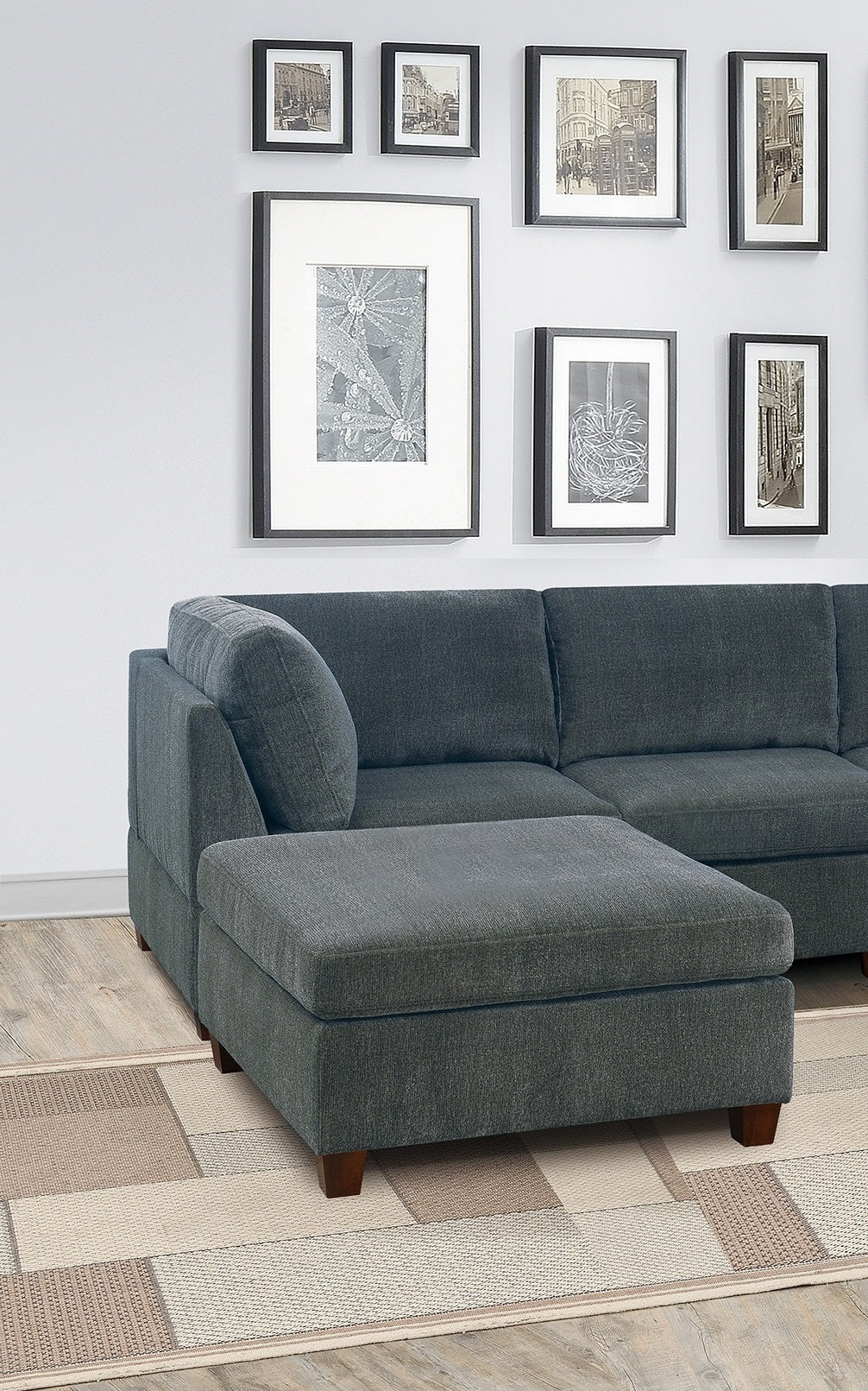 Living Room Furniture Gray Chenille Modular Sectional 7Pc Set U Sectional Modern Couch 2X Corner Wedge 3X Armless Chairs And 2X Ottoman Plywood Gray Chenille Wood Primary Living Space Cushion Back Contemporary,Modern Modular Chenille 7 Seat