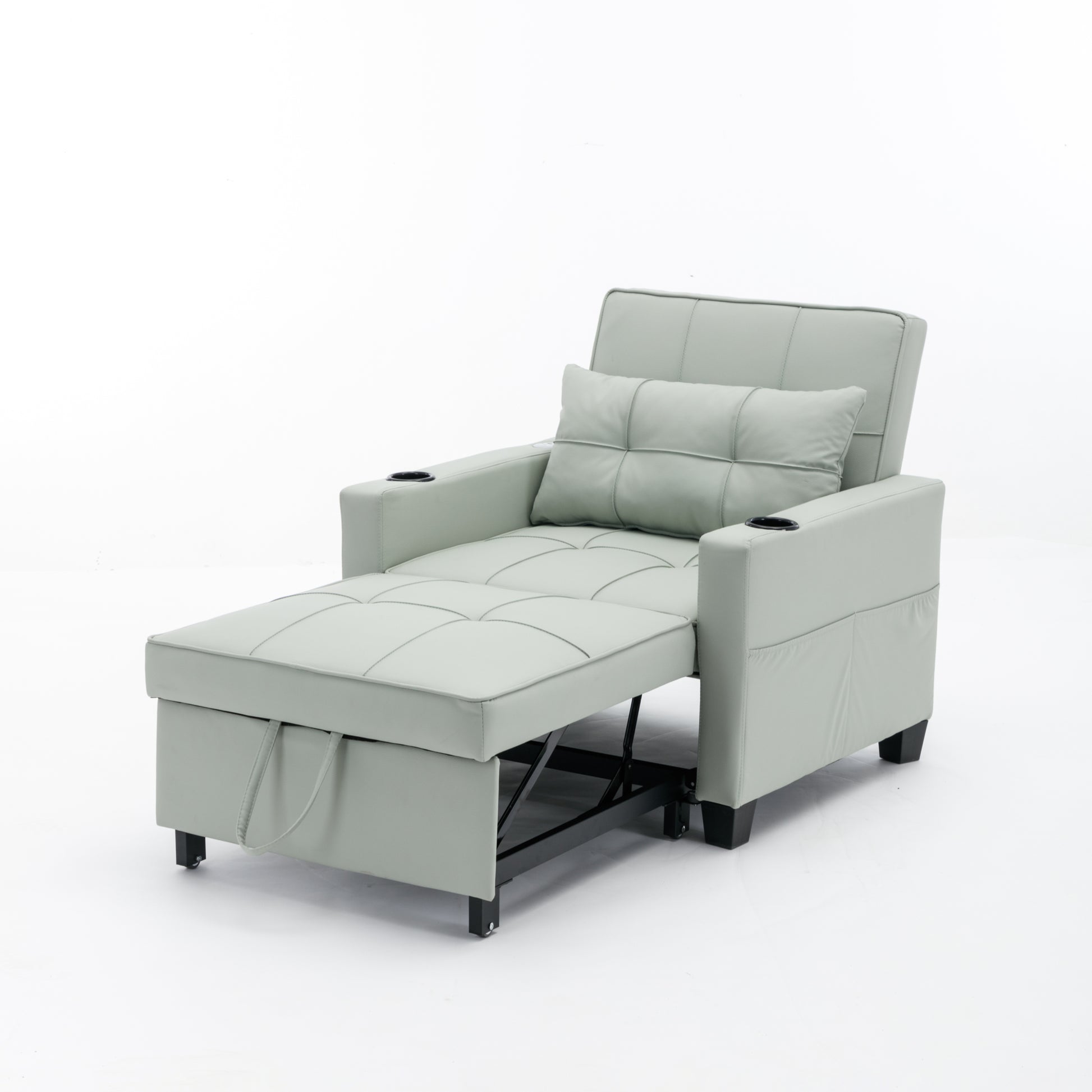 Futon Chair Bed Convertible Chair 3 In 1 Pull Out Sleeper Chair Beds With Usb Ports, Wear Resistant And Anti Scratch, Armchair Bed Sleeper For Living Room Green Leather Green Foam Leather 1 Seat