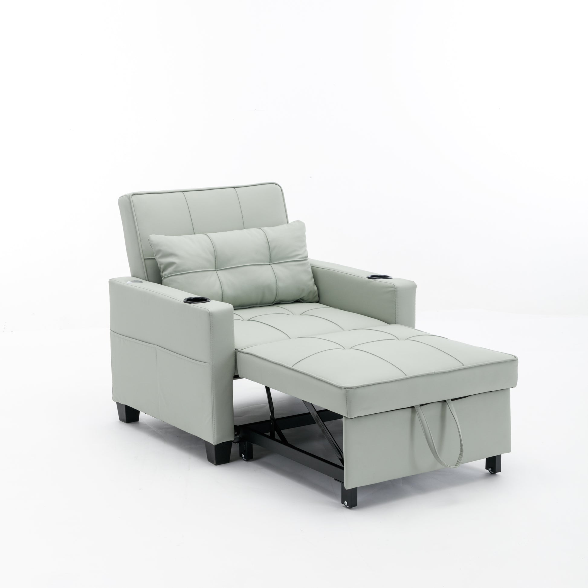Futon Chair Bed Convertible Chair 3 In 1 Pull Out Sleeper Chair Beds With Usb Ports, Wear Resistant And Anti Scratch, Armchair Bed Sleeper For Living Room Green Leather Green Foam Leather 1 Seat