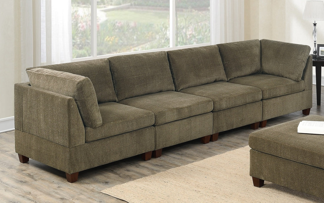 Living Room Furniture Tan Chenille Modular Sectional 8Pc Set Modular Sofa Set Modern Couch 4X Corner Wedge 3X Armless Chairs And 1X Ottoman Plywood Tan Chenille Wood Primary Living Space Cushion Back Contemporary,Modern Modular Chenille 8 Seat