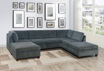 Living Room Furniture Gray Chenille Modular Sectional 7Pc Set U Sectional Modern Couch 2X Corner Wedge 3X Armless Chairs And 2X Ottoman Plywood Gray Chenille Wood Primary Living Space Cushion Back Contemporary,Modern Modular Chenille 7 Seat