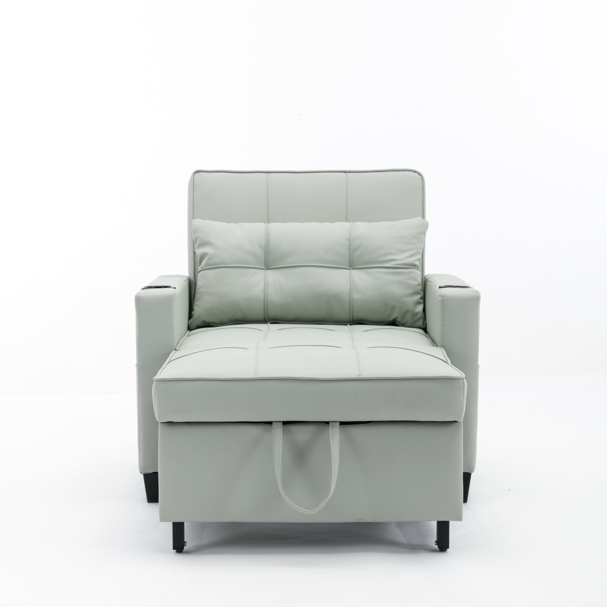 Futon Chair Bed Convertible Chair 3 In 1 Pull Out Sleeper Chair Beds With Usb Ports, Wear Resistant And Anti Scratch, Armchair Bed Sleeper For Living Room Green Leather Green Foam Leather 1 Seat