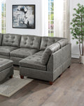 Living Room Furniture Antique Grey Modular Sectional 7Pc Set Tufted Couch 2X Corner Wedge 4X Armless Chairs And 1X Ottoman U Shaped Antique Gray Wood Primary Living Space Tufted Back Contemporary,Modern,Transitional Modular Faux Leather 7 Seat