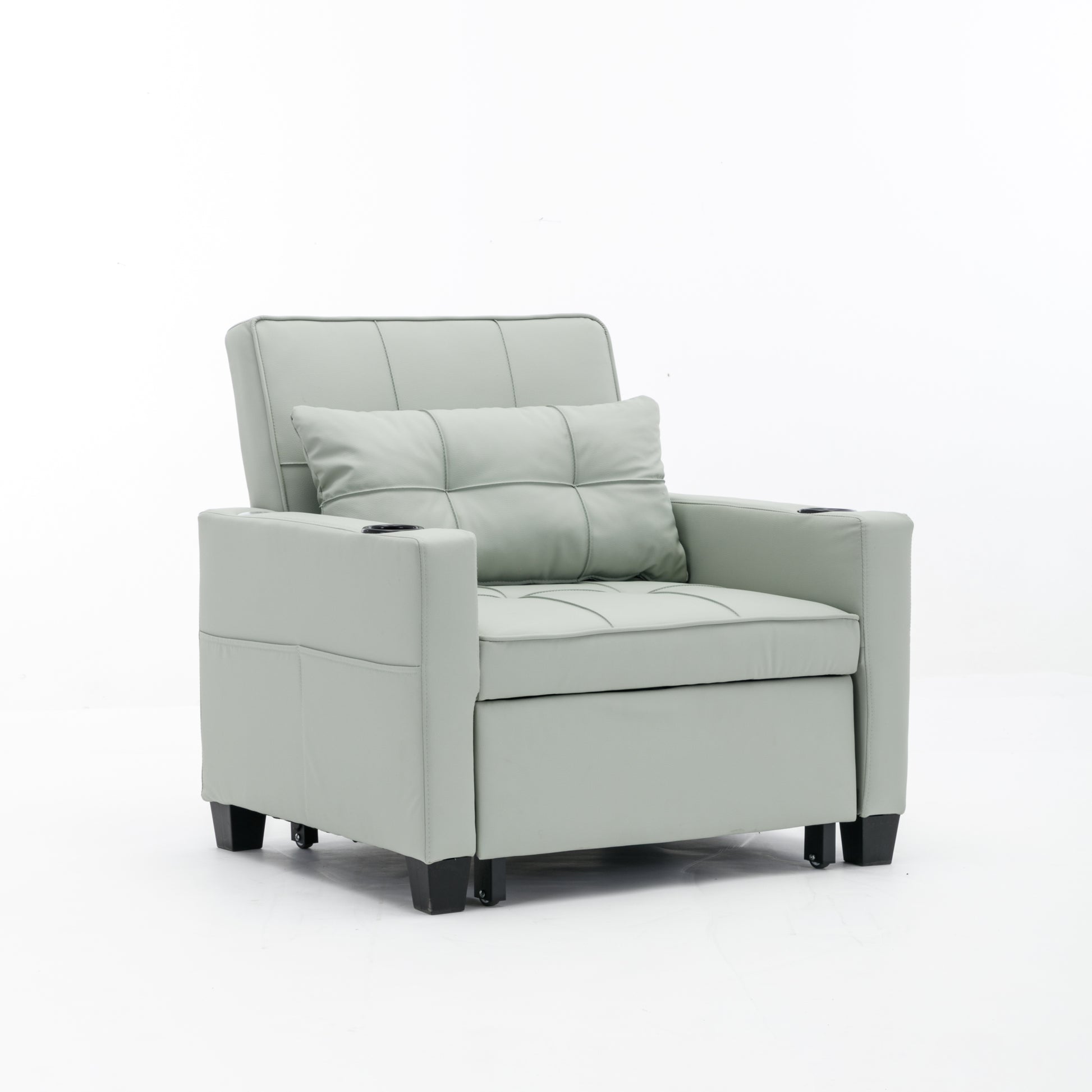 Futon Chair Bed Convertible Chair 3 In 1 Pull Out Sleeper Chair Beds With Usb Ports, Wear Resistant And Anti Scratch, Armchair Bed Sleeper For Living Room Green Leather Green Foam Leather 1 Seat
