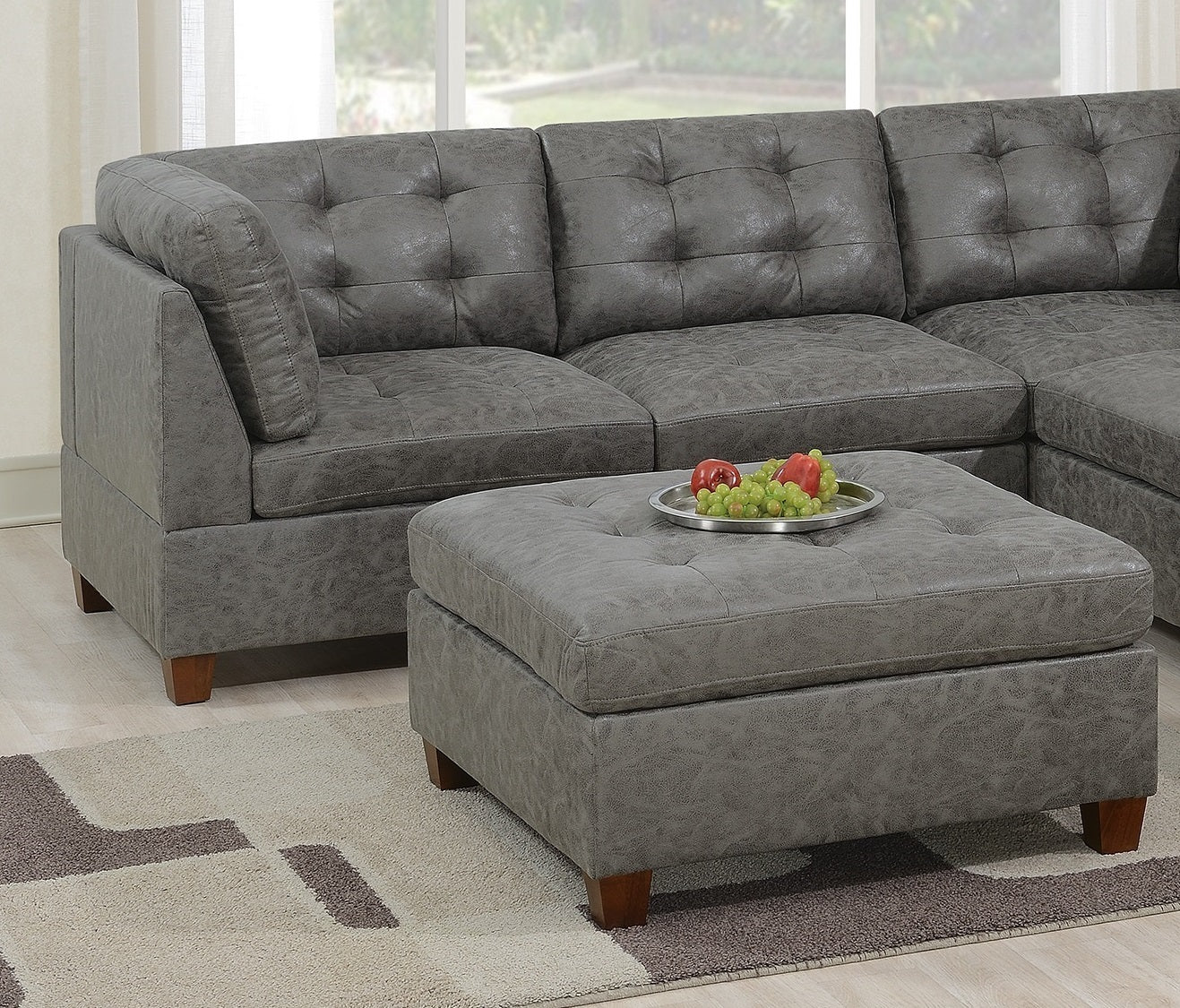 Living Room Furniture Antique Grey Modular Sectional 6Pc Set Tufted Couch 2X Corner Wedge 2X Armless Chairs And 2X Ottoman L Shaped Antique Gray Wood Primary Living Space Tufted Back Contemporary,Modern,Transitional Modular Faux Leather 6 Seat