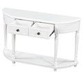 Retro Circular Curved Design Console Table With Open Style Shelf Solid Wooden Frame And Legs Two Top Drawers White, Old Sku: Wf298768Aak White Solid Wood
