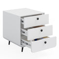 Modern Night Stand Storage Cabinet For Living Room Bedroom, Steel Cabinet With 3 Drawers,Bedside Furniture, Circular Handle White 3 Drawers Steel