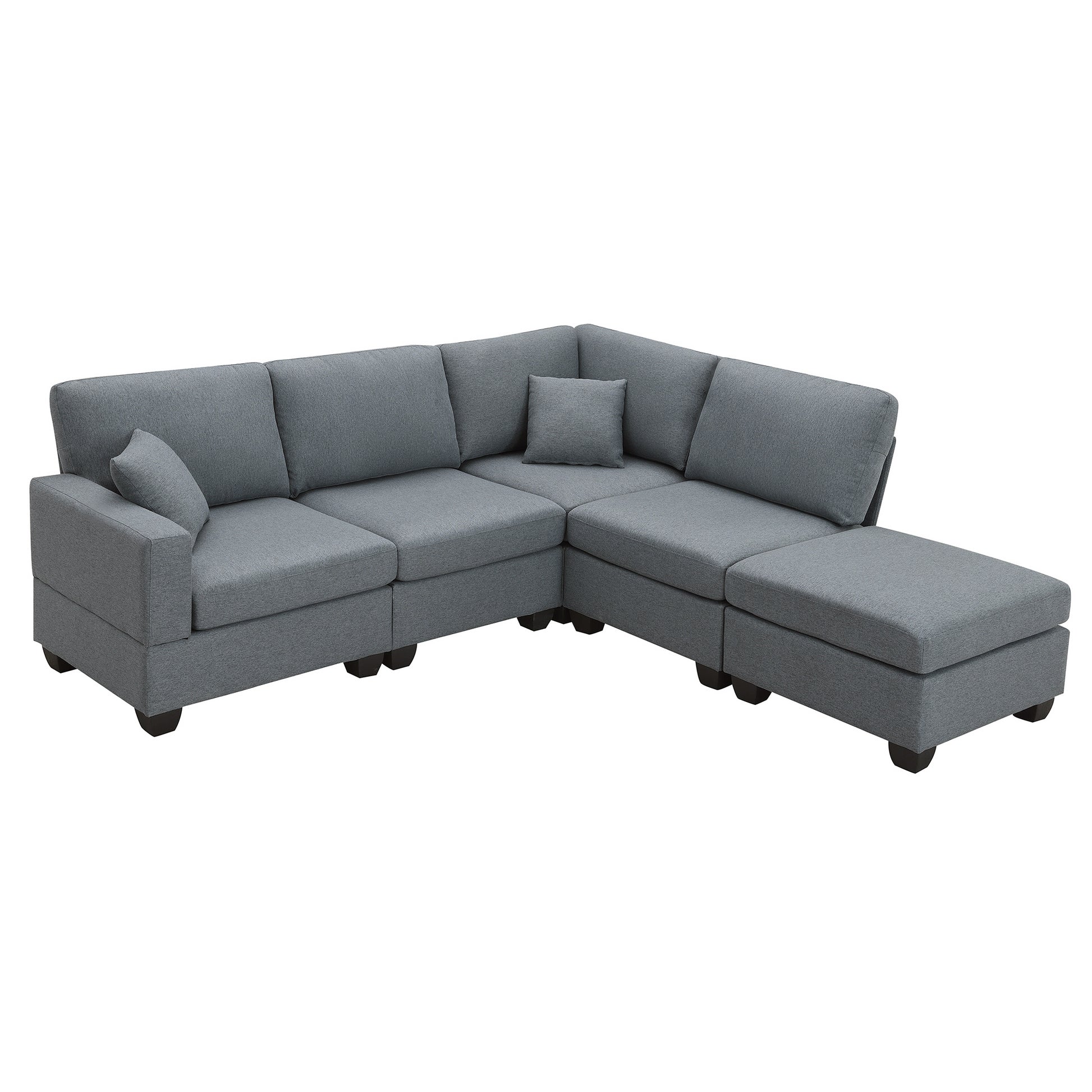 89.8*60.2" Modern Sectional Sofa,5 Seat Modular Couch Set With Convertible Ottoman,L Shape Linen Fabric Corner Couch Set With 2 Pillows For Living Room,Apartment,Office, 3 Colors Dark Grey Linen