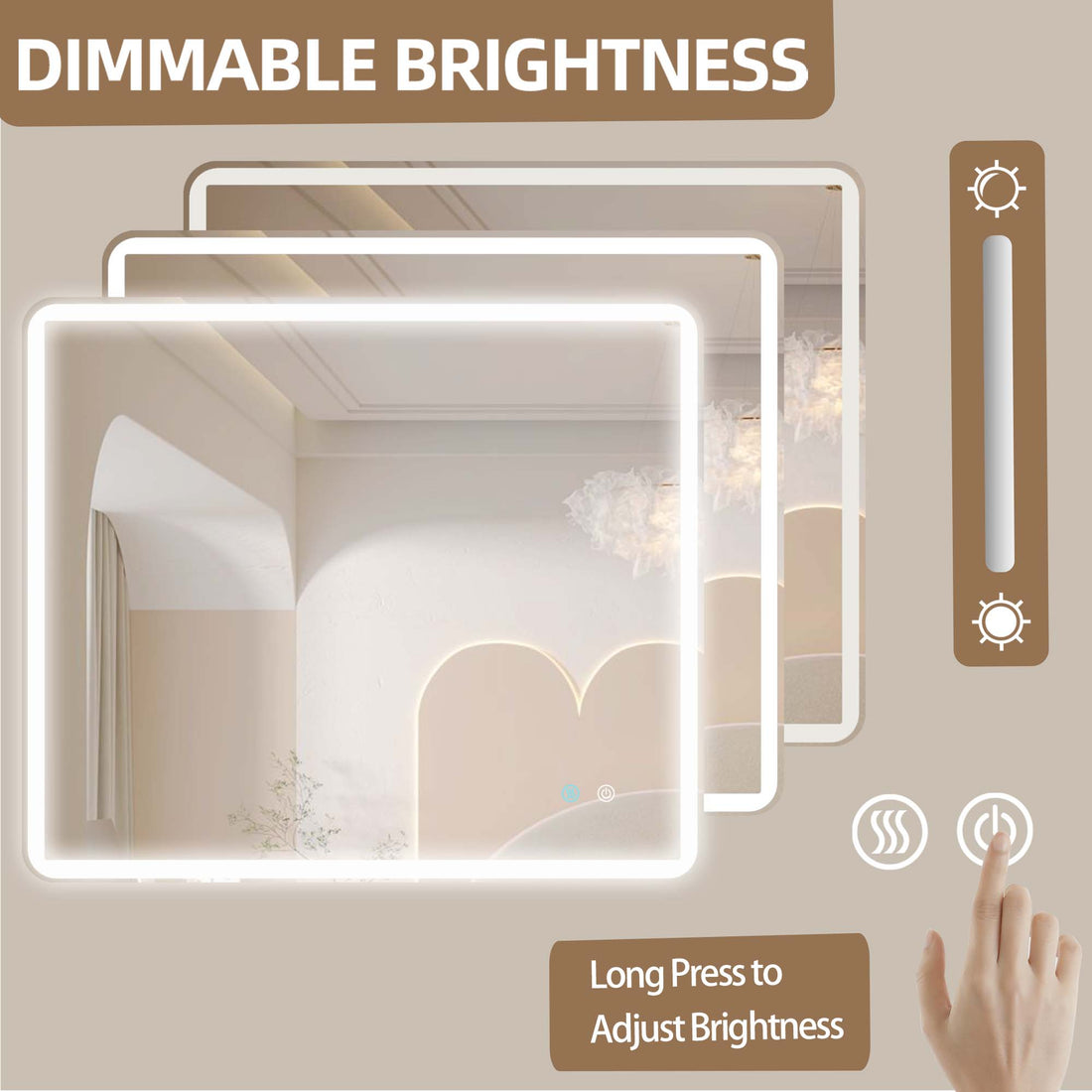 42 X 36 Led Mirror For Bathroom, Led Vanity Mirror, Adjustable 3 Color, Dimmable Vanity Mirror With Lights, Anti Fog, Touch Control Wall Mounted Bathroom Mirror,Vertical Natural Modern Glass