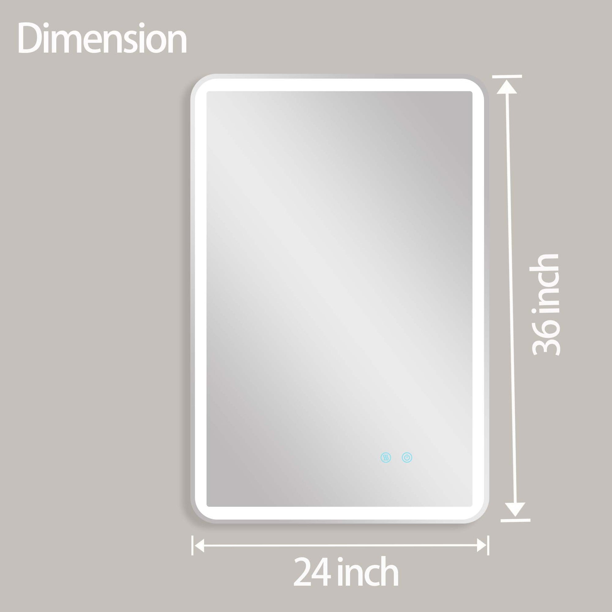 24 X 36 Led Mirror For Bathroom, Led Vanity Mirror, Adjustable 3 Color, Dimmable Vanity Mirror With Lights, Anti Fog, Touch Control Wall Mounted Bathroom Mirror,Vertical Natural Modern Glass