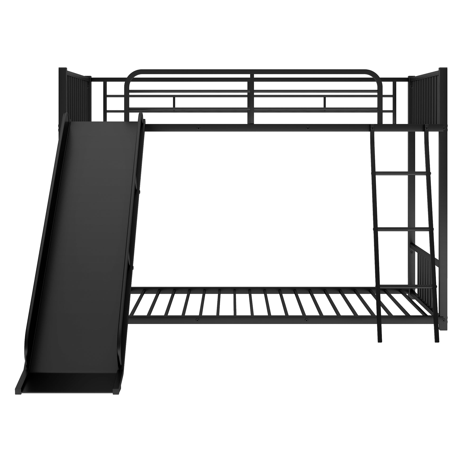 Metal Bunk Bed With Slide, Twin Over Twin, Black Box Spring Not Required Black Metal Bedroom Metal
