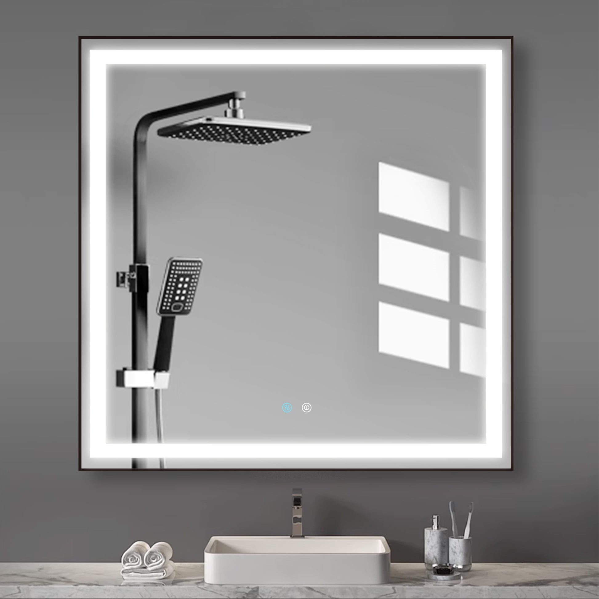 36 X 36 Led Mirror For Bathroom, Led Vanity Mirror, Adjustable 3 Color, Dimmable Vanity Mirror With Lights, Anti Fog, Touch Control Wall Mounted Bathroom Mirror,Vertical Natural Modern Glass