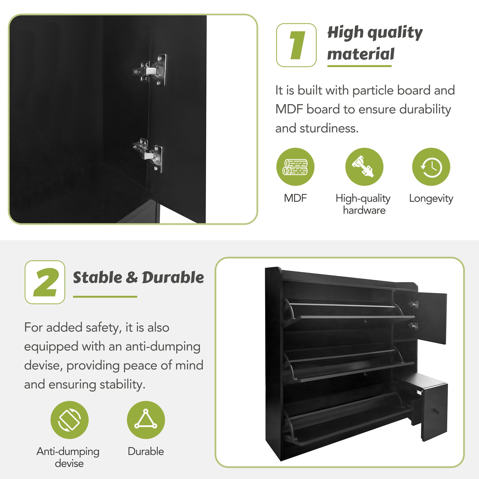 Versatile Shoe Cabinet With 3 Flip Drawers, Maximum Storage Entryway Organizer With Drawer, Free Standing Shoe Rack With Pull Down Seat For Hallway, Black Freestanding 3 4 Drawers Black Primary Living Space Adjustable Shelves Particle Board