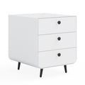 Modern Night Stand Storage Cabinet For Living Room Bedroom, Steel Cabinet With 3 Drawers,Bedside Furniture, Circular Handle White 3 Drawers Steel
