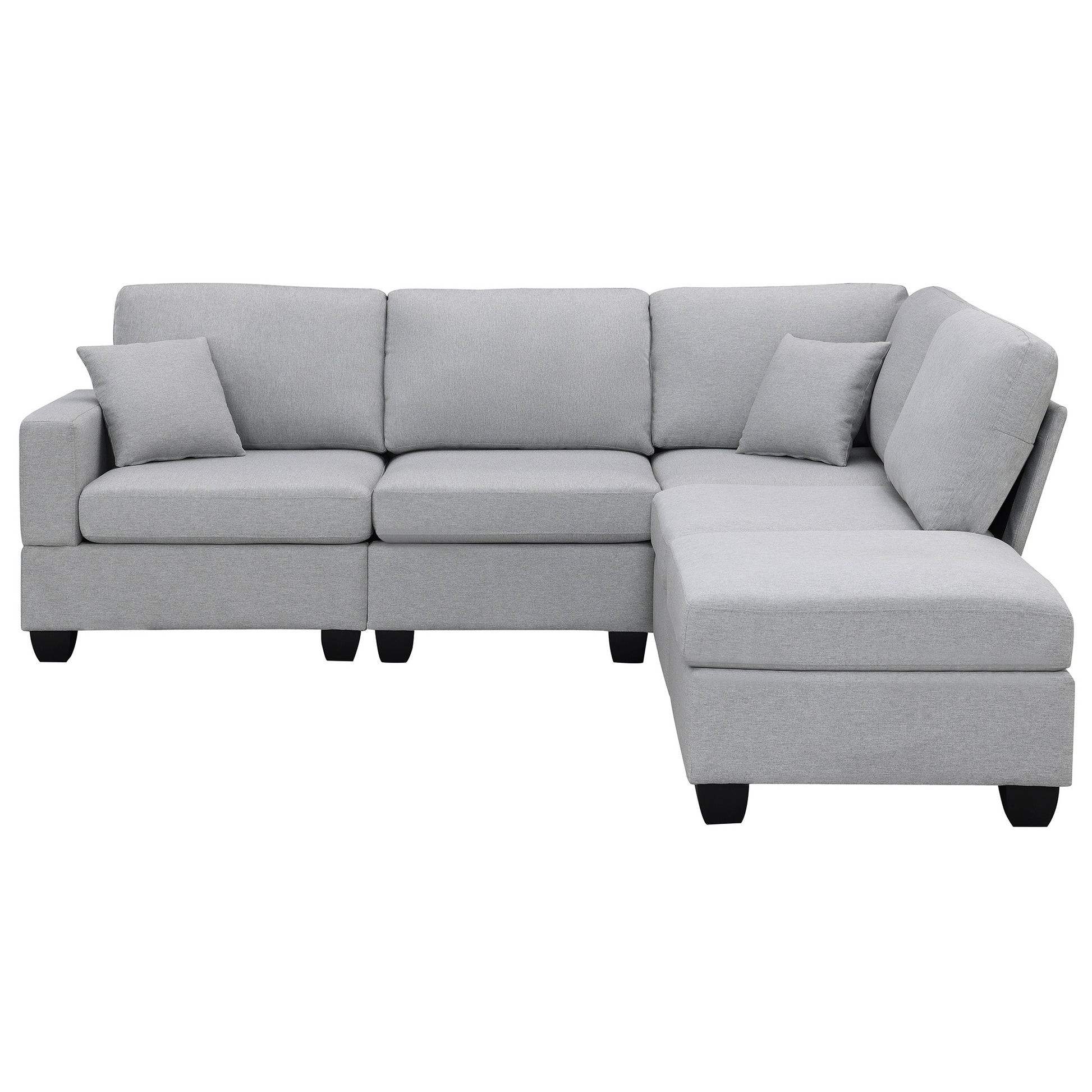 89.8*60.2" Modern Sectional Sofa,5 Seat Modular Couch Set With Convertible Ottoman,L Shape Linen Fabric Corner Couch Set With 2 Pillows For Living Room,Apartment,Office, 3 Colors Grey Linen