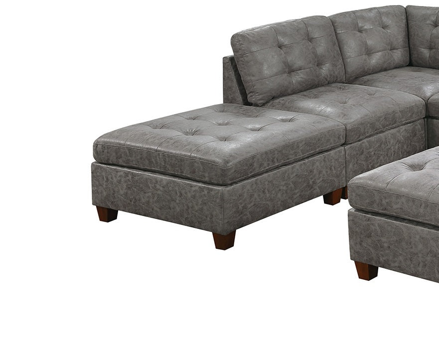 Living Room Furniture Antique Grey Modular Sectional 7Pc Set Tufted Couch 2X Corner Wedge 3X Armless Chairs And 2X Ottoman L Shaped Antique Gray Wood Primary Living Space Tufted Back Contemporary,Modern,Transitional Modular Faux Leather 7 Seat