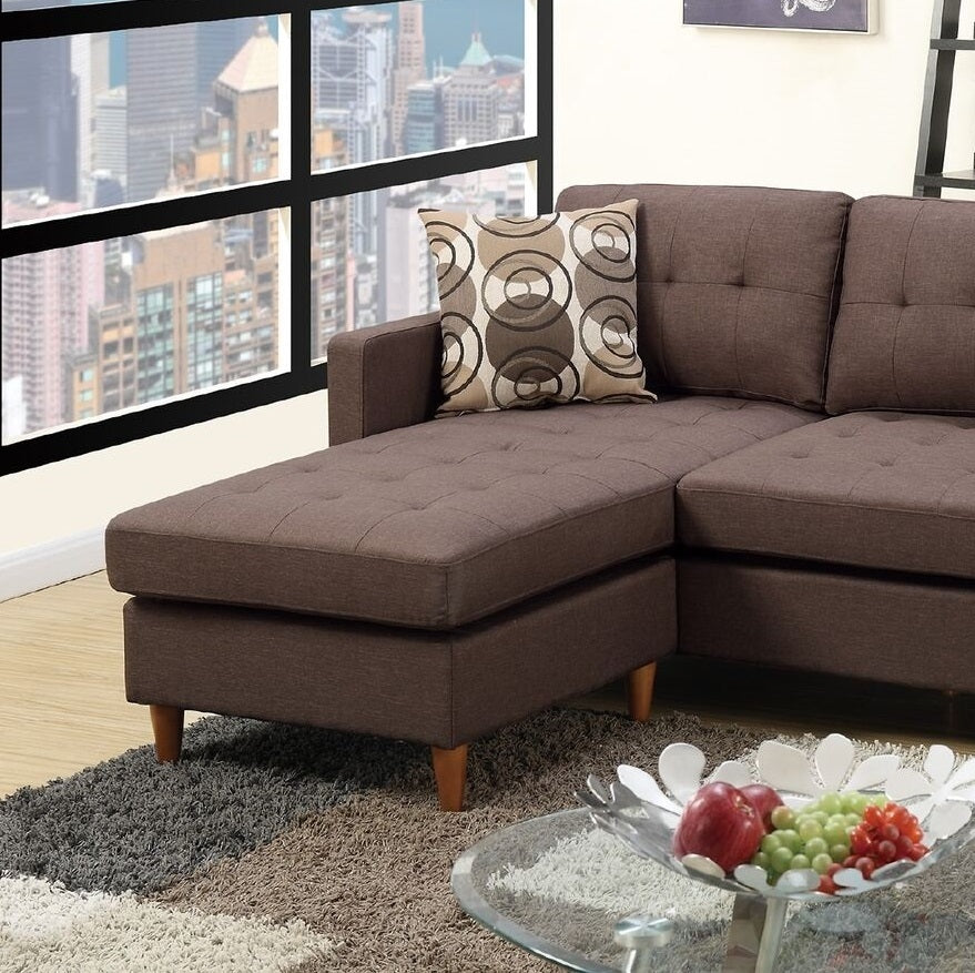 Chocolate Polyfiber Sectional Sofa Living Room Furniture Reversible Chaise Couch Pillows Tufted Back Modular Sectionals Chocolate Wood Primary Living Space Tufted Back Contemporary,Modern L Shaped Pine Square Arms Fabric 4 Seat