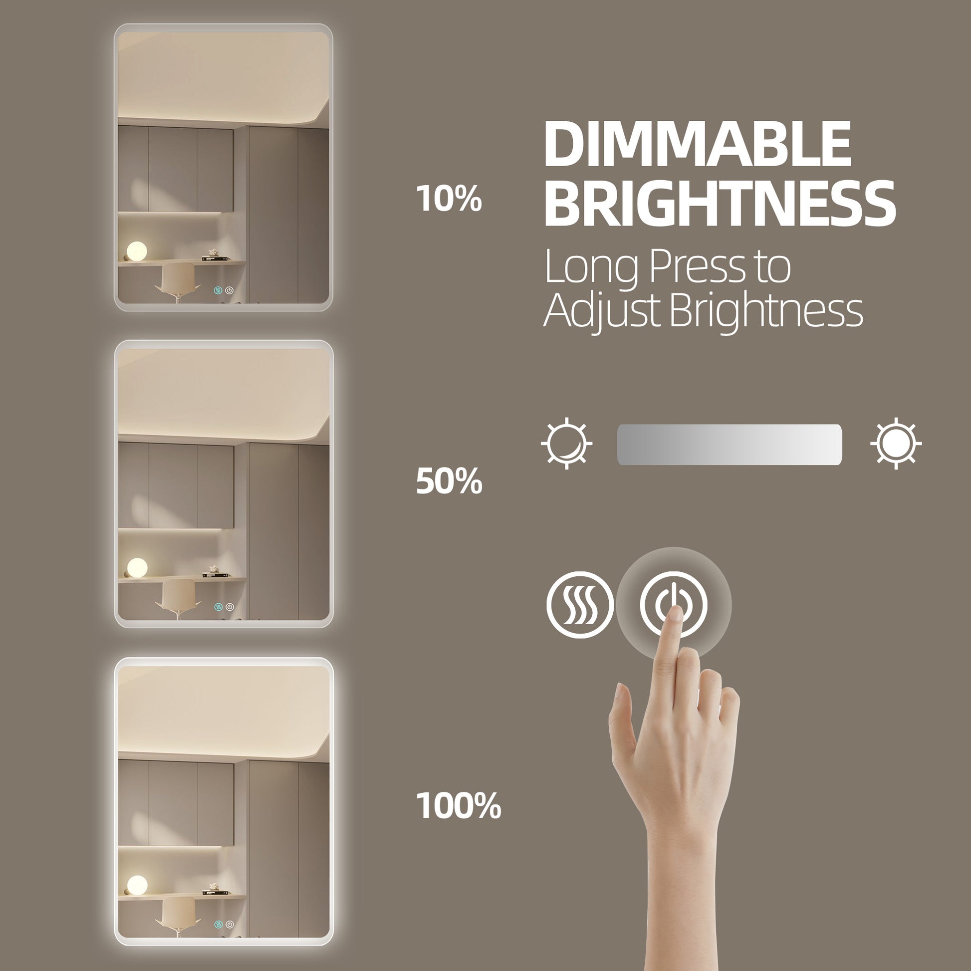 30 X 36 Led Mirror For Bathroom, Led Vanity Mirror, Adjustable 3 Color, Dimmable Vanity Mirror With Lights, Anti Fog, Touch Control Wall Mounted Bathroom Mirror,Vertical Natural Modern Glass