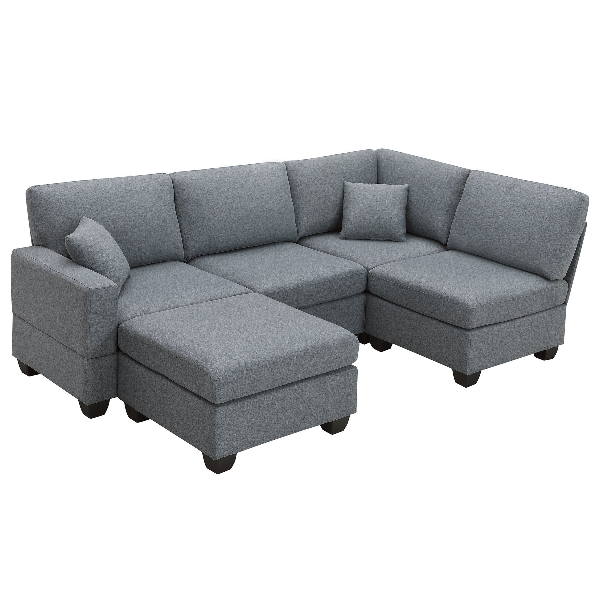 89.8*60.2" Modern Sectional Sofa,5 Seat Modular Couch Set With Convertible Ottoman,L Shape Linen Fabric Corner Couch Set With 2 Pillows For Living Room,Apartment,Office, 3 Colors Dark Grey Linen