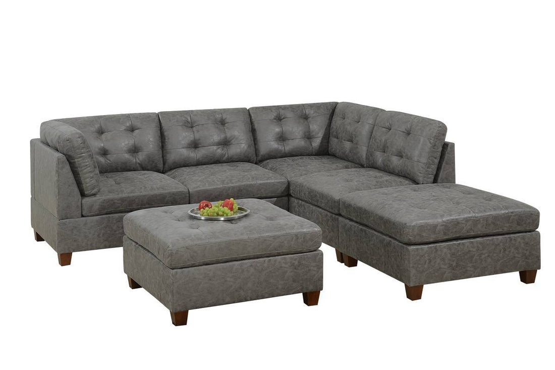 Living Room Furniture Antique Grey Modular Sectional 6Pc Set Tufted Couch 2X Corner Wedge 2X Armless Chairs And 2X Ottoman L Shaped Antique Gray Wood Primary Living Space Tufted Back Contemporary,Modern,Transitional Modular Faux Leather 6 Seat